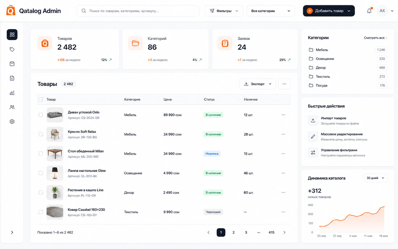 Демо-интерфейс CRM-системы Qatalog.kg